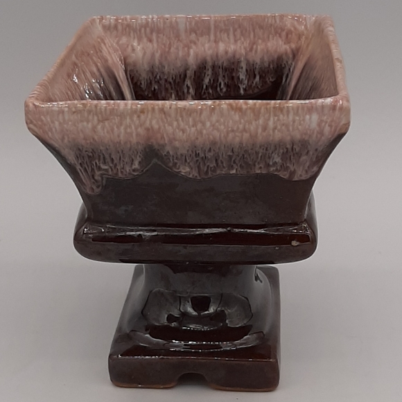 Vintage Indoor Brown Pink Drip Glaze Pedestal Planter Succulents Made in Japan - Picture 2 of 7